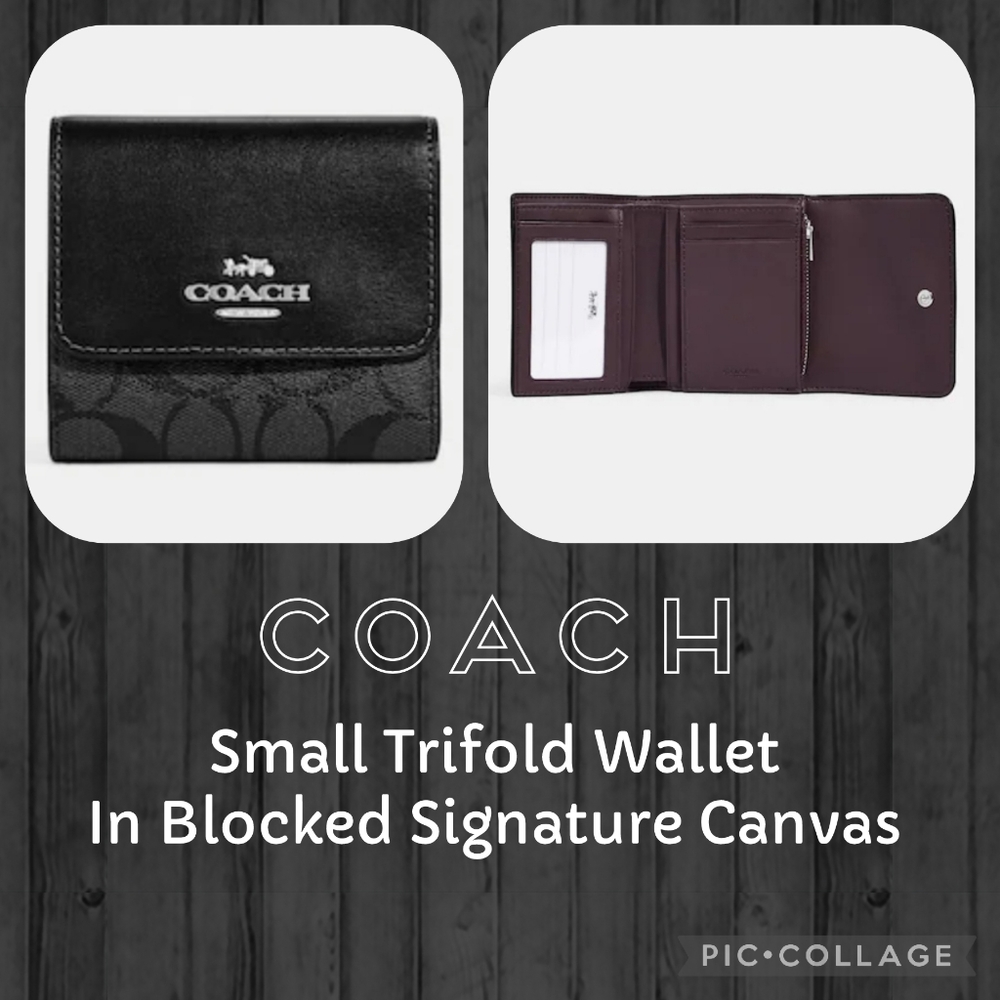 COACH Small Trifold Wallet In Blocked Signature Canvas